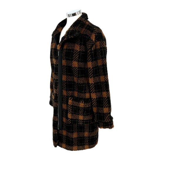 Saltwater Luxe Plaid Faux Fur Coat Black Brown Cinnamon Size Small NWT - Picture 7 of 16